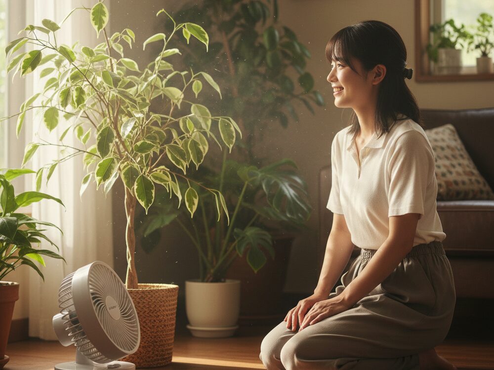 サーキュレーターの風で茎を揺らす効果