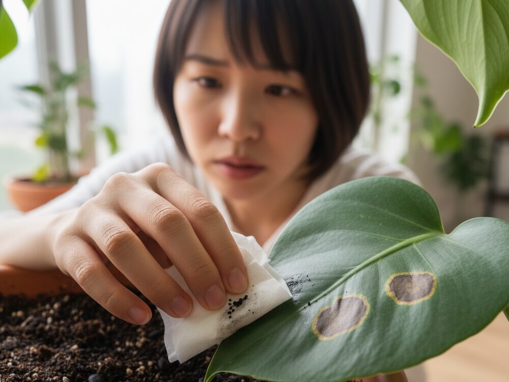 まず診断。黒い粒の拭き取りテスト