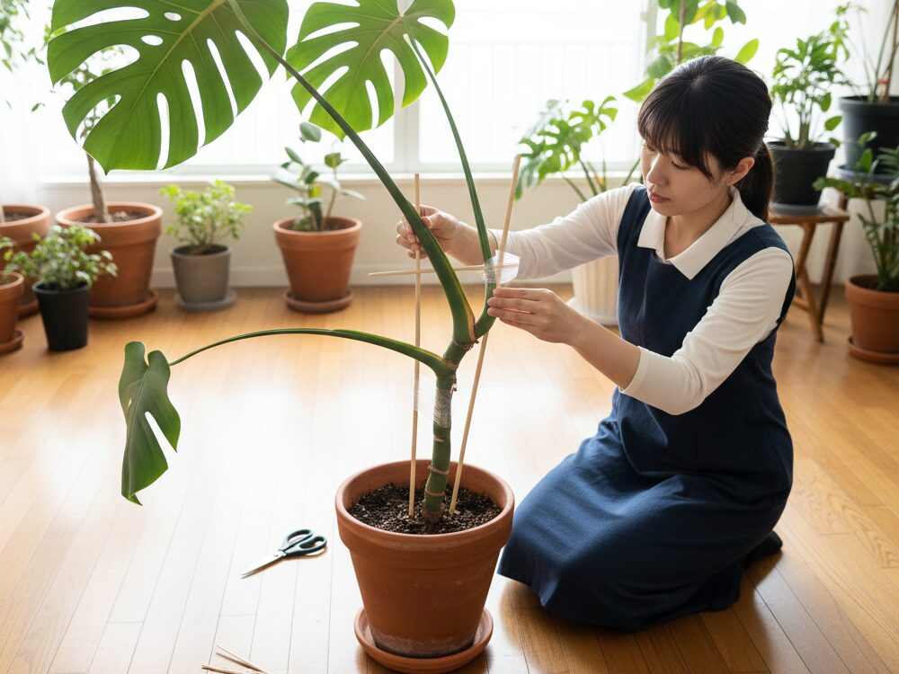 重い茎には割り箸を添え木に使う方法