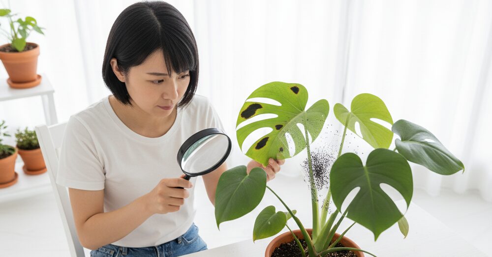 観葉植物の黒い粒、正体は？虫・土・病気の原因と対策