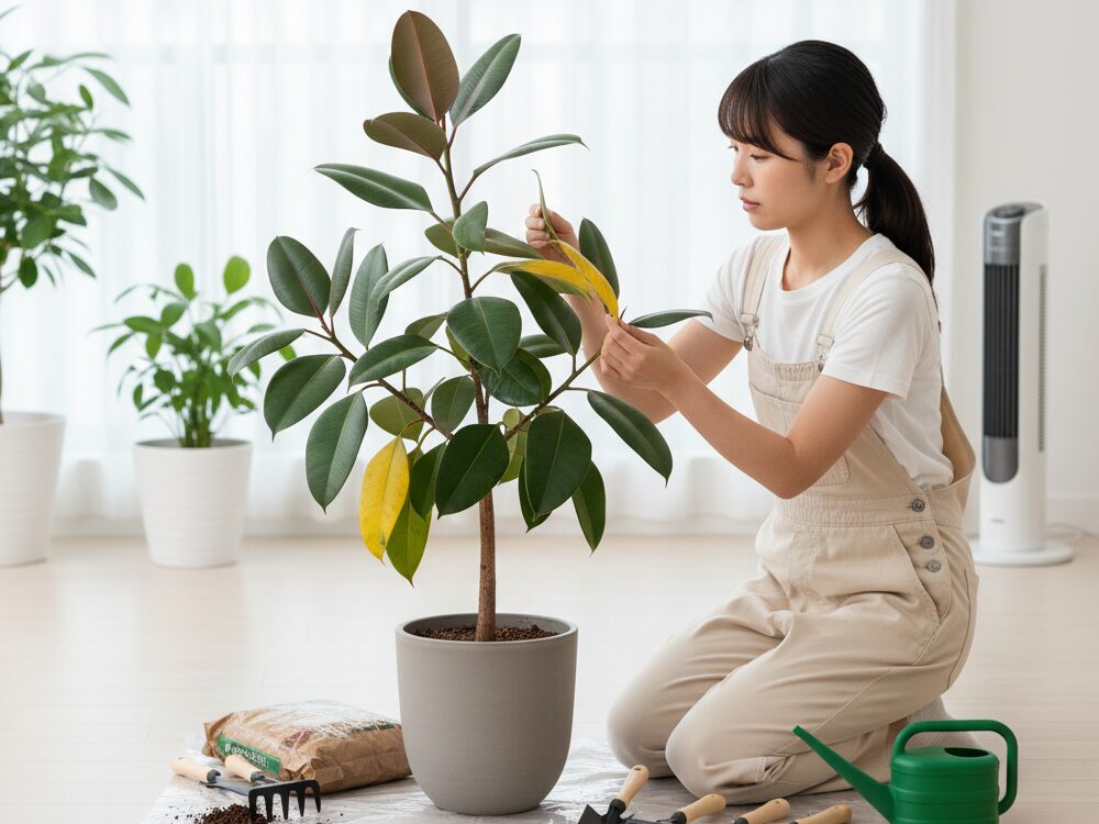 ゴムの木の葉が垂れる場合