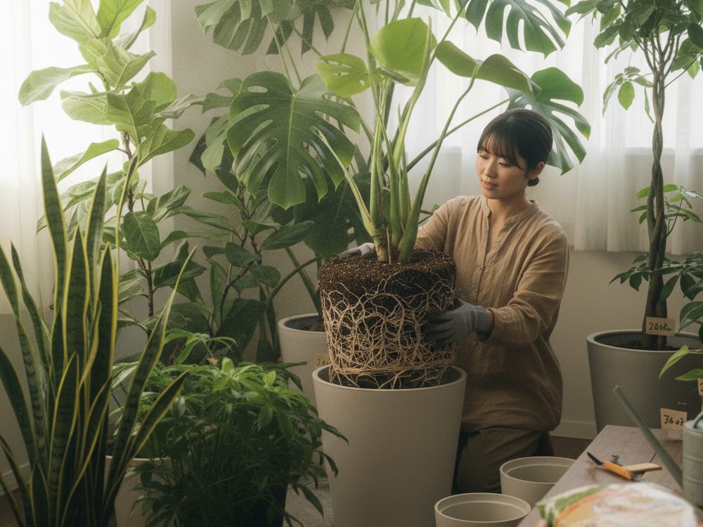 成長を促す観葉植物の植え替えと鉢選び