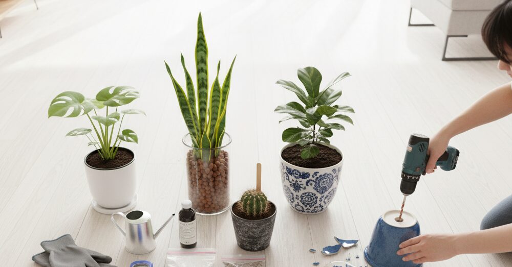 観葉植物を鉢 穴なしで!リスクと解決策