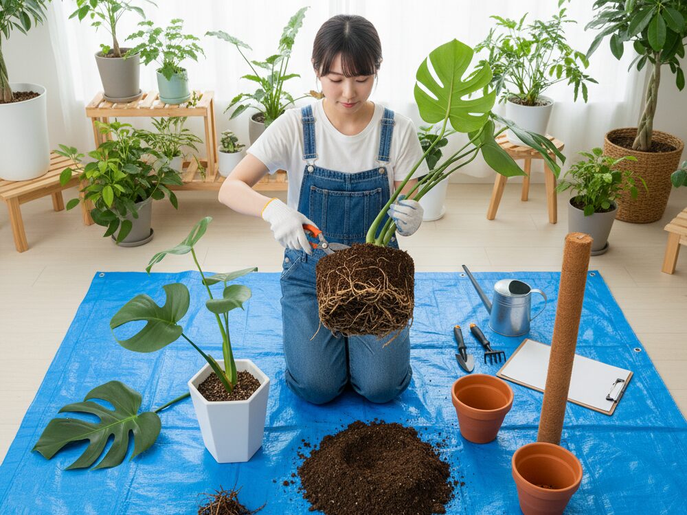 観葉植物が伸びすぎで倒れる時の仕立て直し