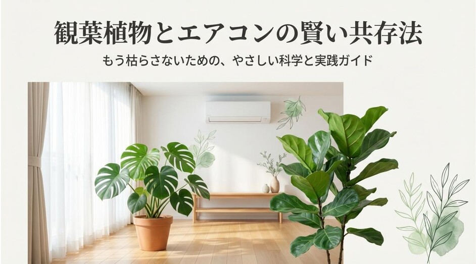 快適な室内で観葉植物とエアコンを共存させるためのコツを解説するアイキャッチ画像