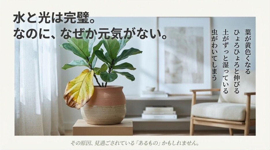 水と光は十分なのに元気がなくなってしまう観葉植物の悩みと原因の提示