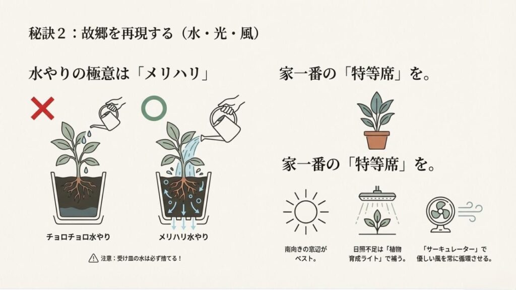 ユーカリの水やりの極意「メリハリ」とサーキュレーターや育成ライトの活用法