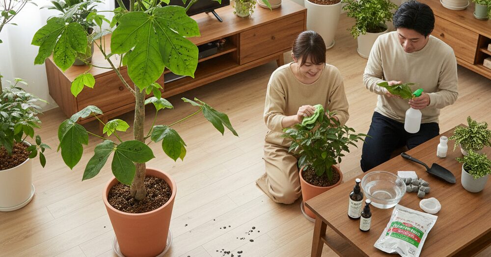 観葉植物がベタベタする原因と掃除法!カイガラムシ対策も解説