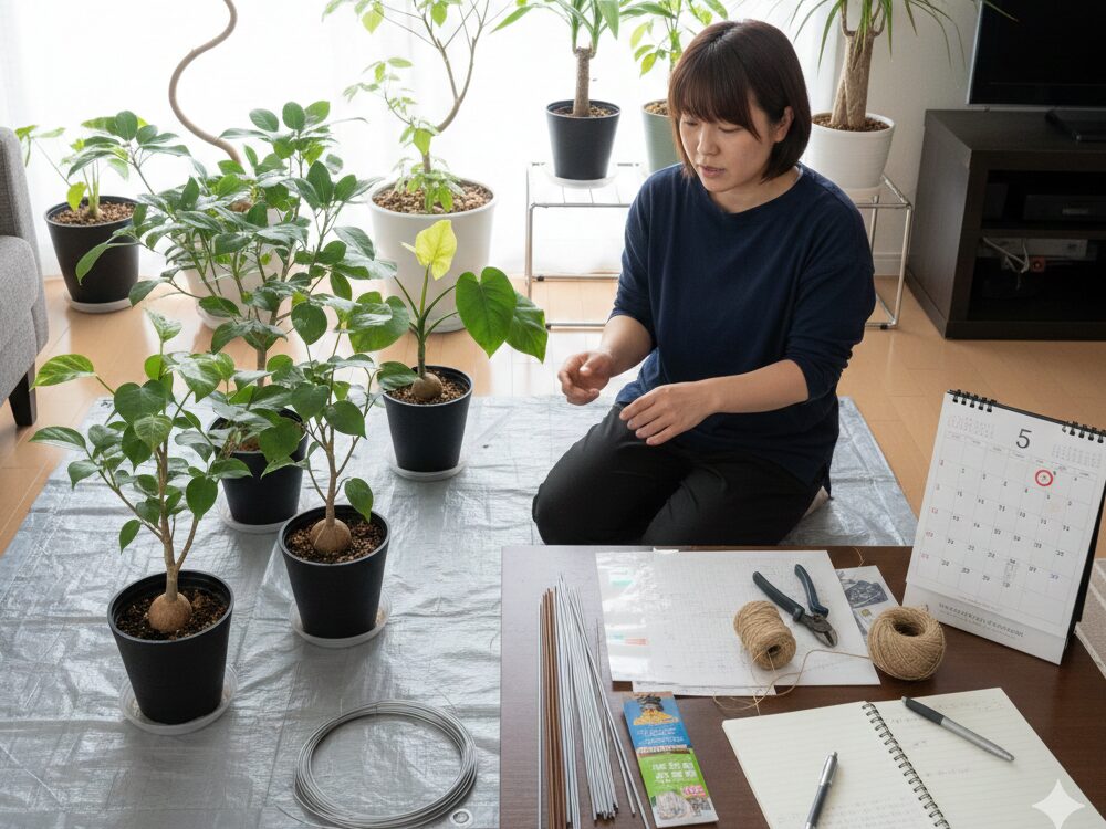 観葉植物を針金で曲げる準備と時期