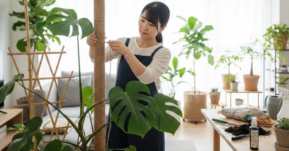 観葉植物の支柱の立て方！倒れそうな株の固定やおしゃれな代用術