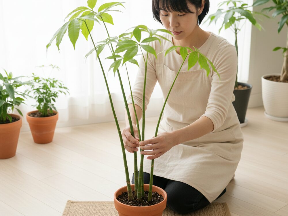 パキラの幹を編み込むやり方