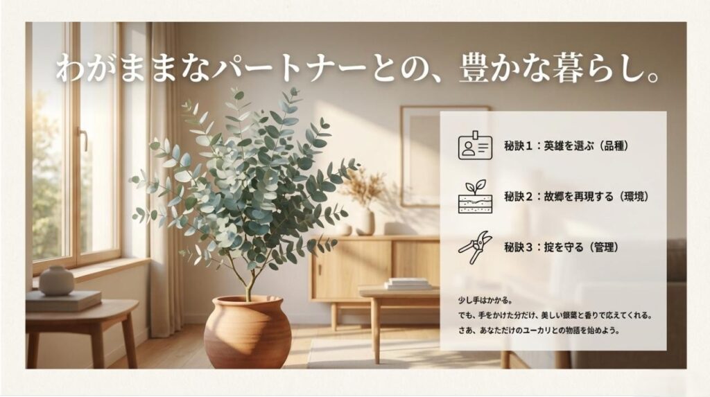 室内でユーカリと豊かに暮らすための3つの秘訣まとめ