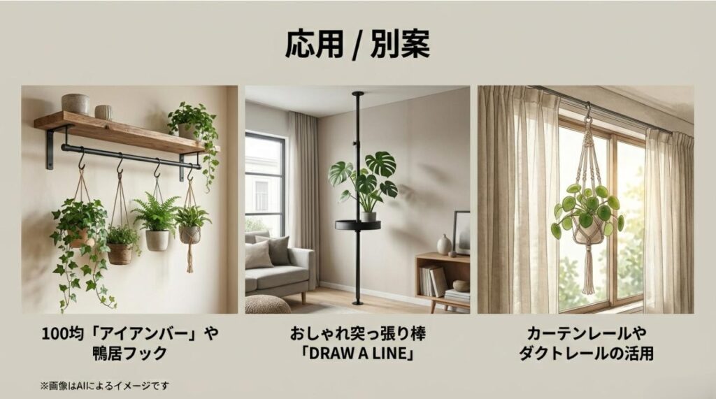 100均のアイアンバーやおしゃれな縦型突っ張り棒、ダクトレールを使ったハンギングのバリエーションスライド