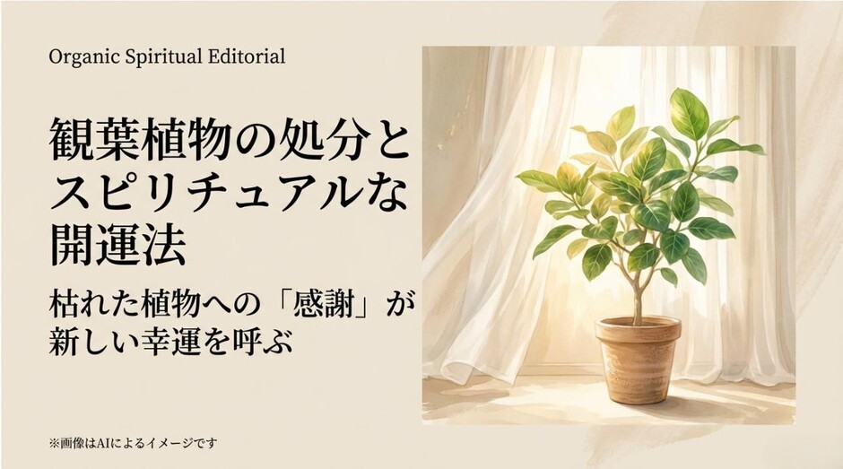 枯れた植物への感謝を通じて新しい幸運を呼び込む、スピリチュアルな処分法を伝えるタイトル画像
