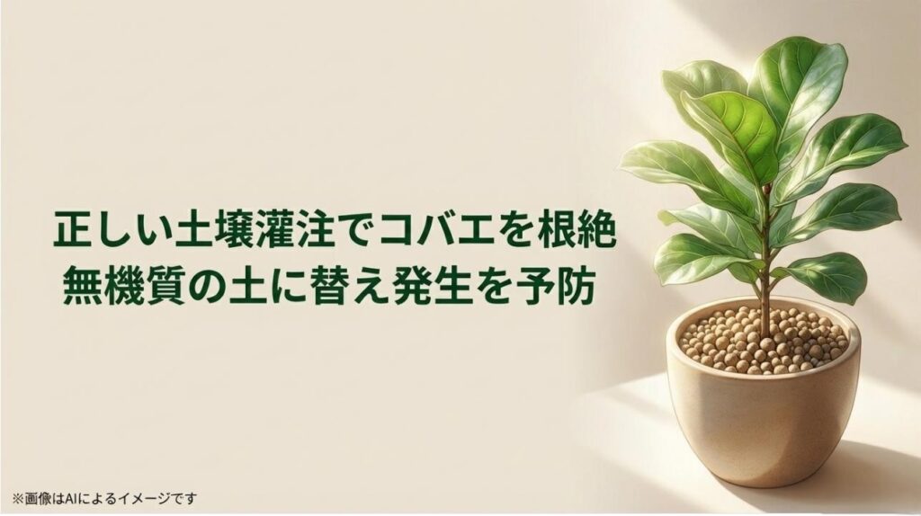 土壌灌注によるコバエ根絶と、発生を未然に防ぐための無機質の土への切り替えの推奨