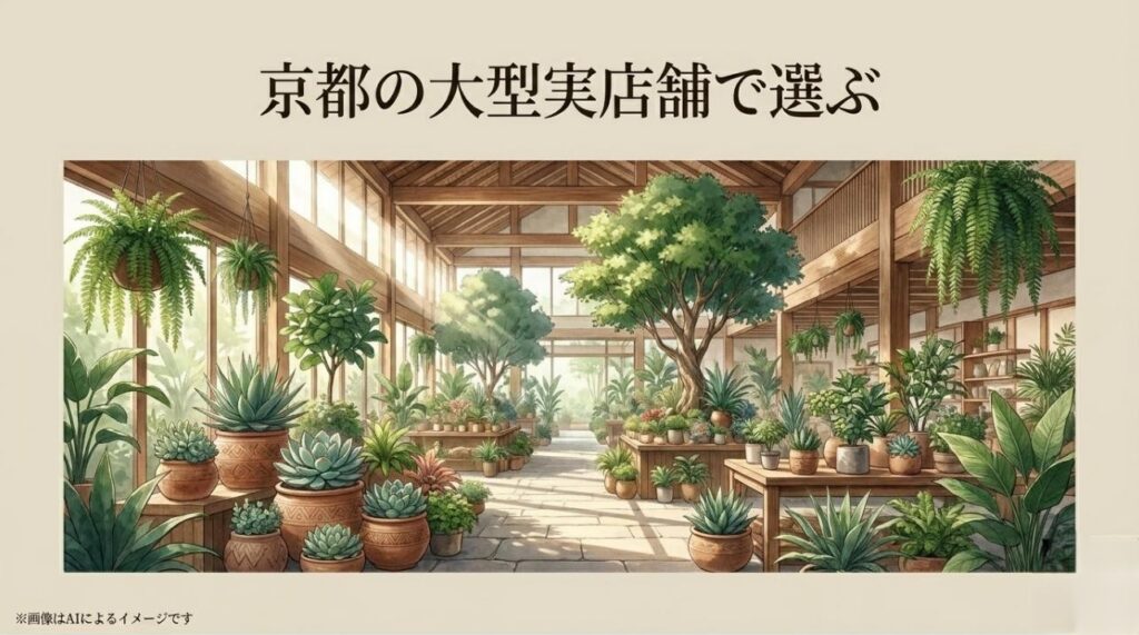 多様な観葉植物や多肉植物が美しくディスプレイされた、広々とした店内の様子
