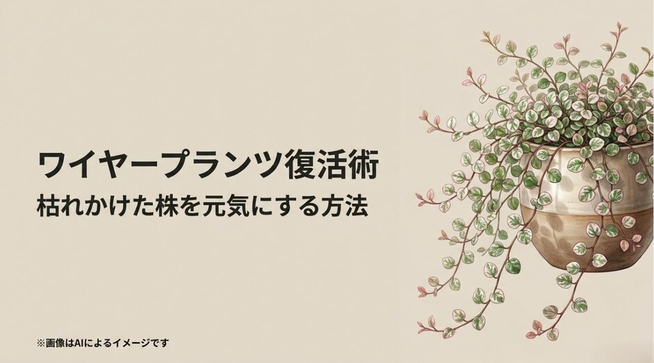 鉢にこんもりと茂った元気な斑入りワイヤープランツと復活術のタイトル画像