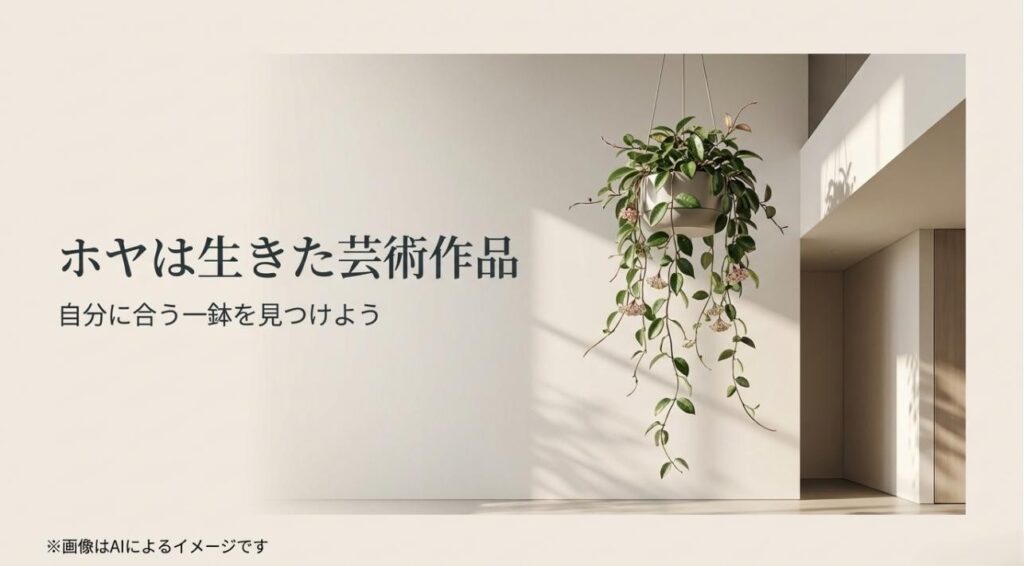 「ホヤは生きた芸術作品」というメッセージと共に、自分に合う一鉢を見つけることを促すまとめスライド