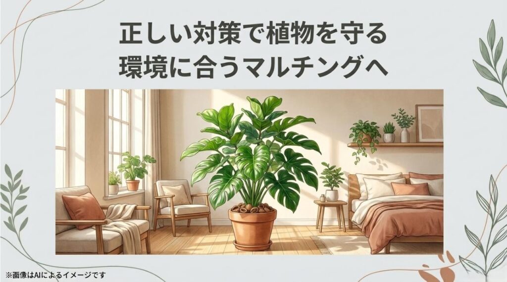 適切に管理された観葉植物が飾られた、清潔感のある明るいインテリアのイメージ