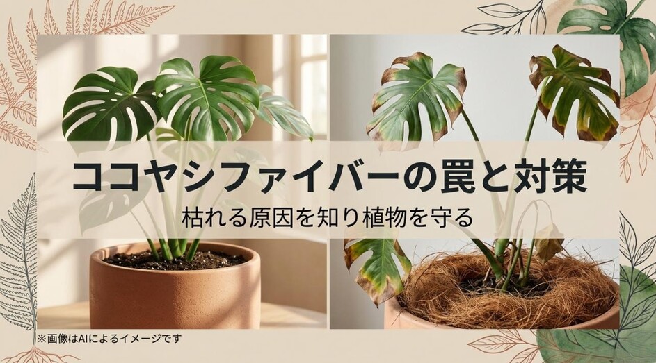 ココヤシファイバーのメリットとデメリット、枯らさないための対策を解説する記事のアイキャッチ画像