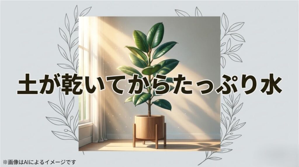土の表面が乾いたことを確認してからたっぷりと水を与えるという、水やりの黄金律を記したスライド