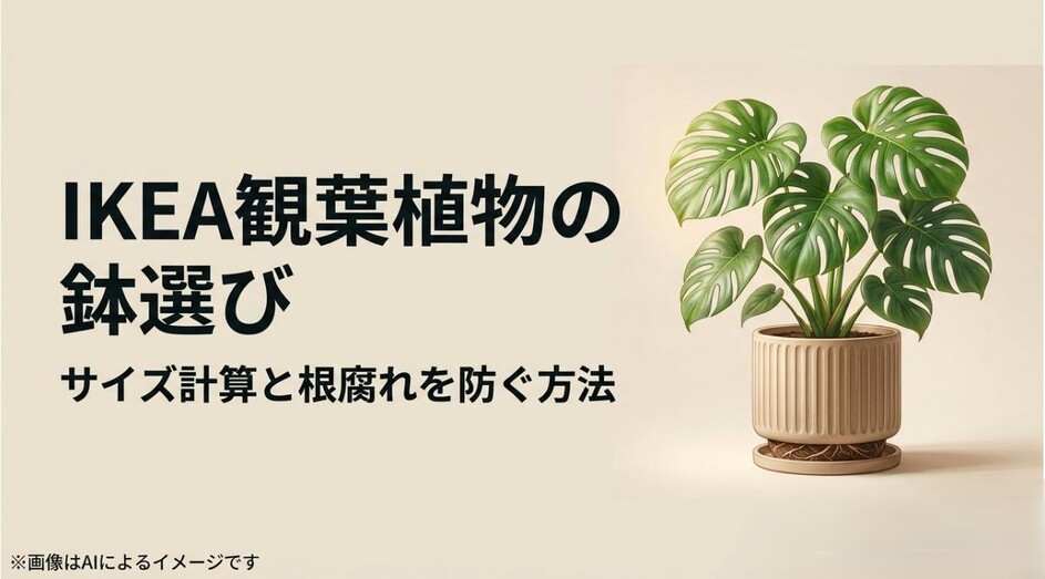 IKEAの鉢選びについて、サイズ計算や根腐れ防止方法を解説するアイキャッチ画像